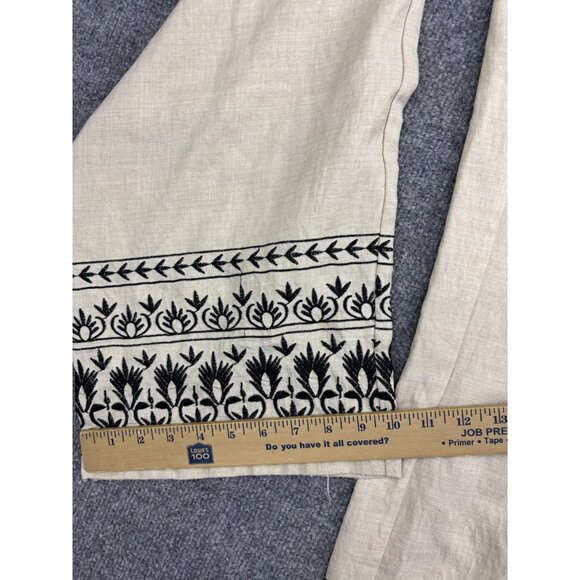 Wren New York Pants Womens Small Beige Black Embroidered Wide Leg Drawstring - Picture 6 of 7